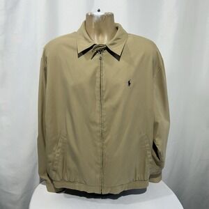 VTG Polo Ralph Lauren Men XL Jacket Beige Full Zip Harrington Plaid Lined pony